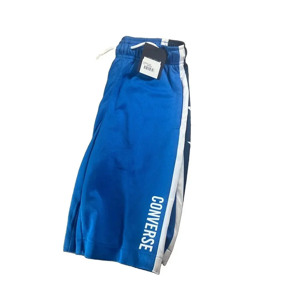 Converse Boys M Blue Mesh Polyester Athletic Shorts Drawstring Star Panels